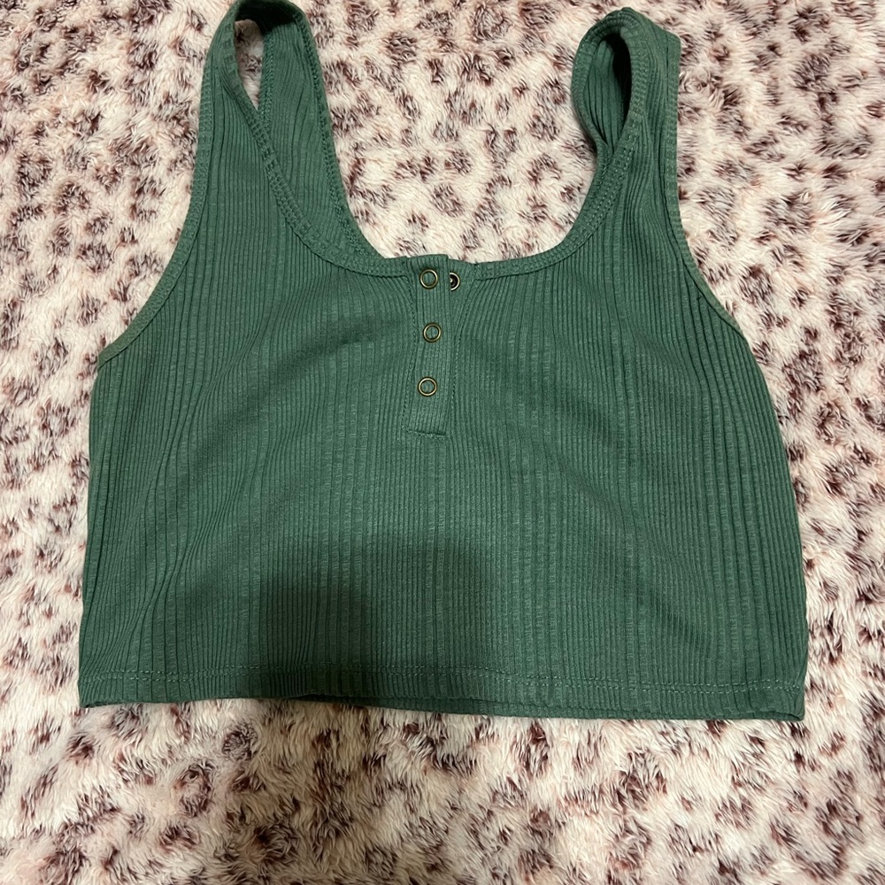 Green Ribbed Women's Top